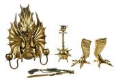 FOUR BRASS TABLE OBJECTS AND W
