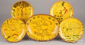 FOUR BREININGER REDWARE PLATES