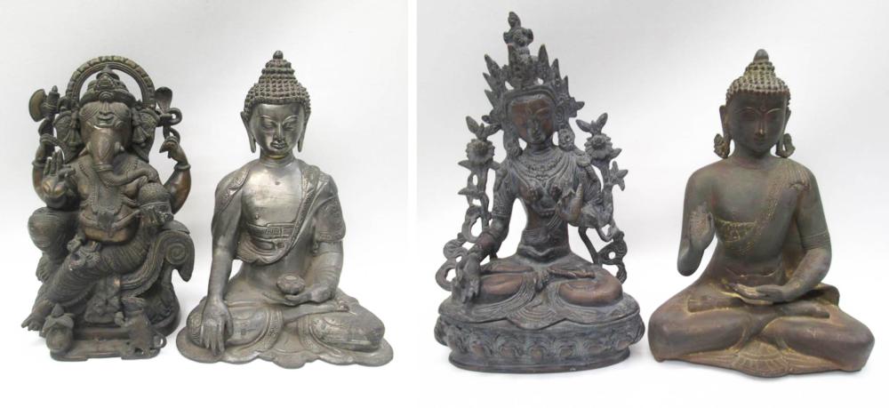 FOUR BRONZE FIGURAL DEITY
