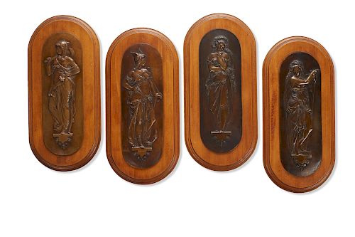 FOUR BRONZE RELIEF PLAQUES OF