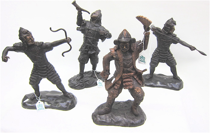 FOUR BRONZE SAMURAI SCULPTURES:
