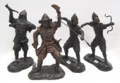 FOUR BRONZE SAMURAI SCULPTURES