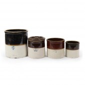 FOUR BROWN AND WHITE STONEWARE