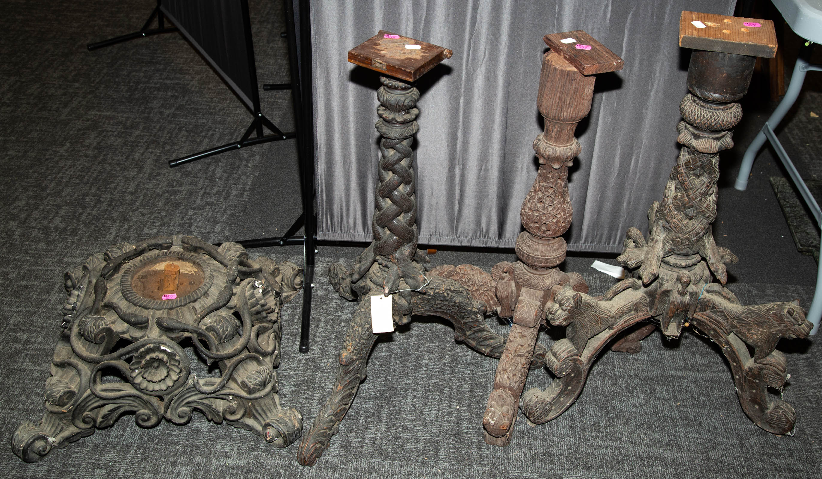 FOUR BURMESE CARVED WOOD TABLE
