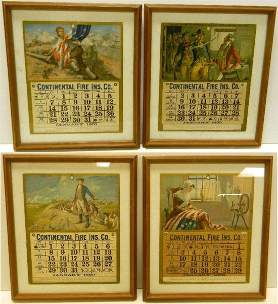 Four calendars  1898 - 1901 framed