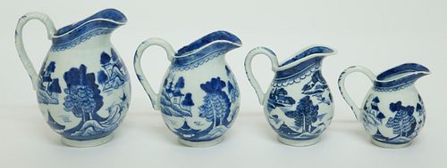 FOUR CANTON GRADUATED CREAMERS,