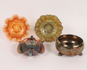 Four carnival glass pieces; Fe