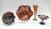 FOUR CARNIVAL GLASS VESSELS, C