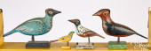 FOUR CARVED AND PAINTED BIRDS,