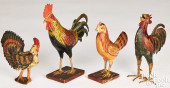 FOUR CARVED AND PAINTED ROOSTE
