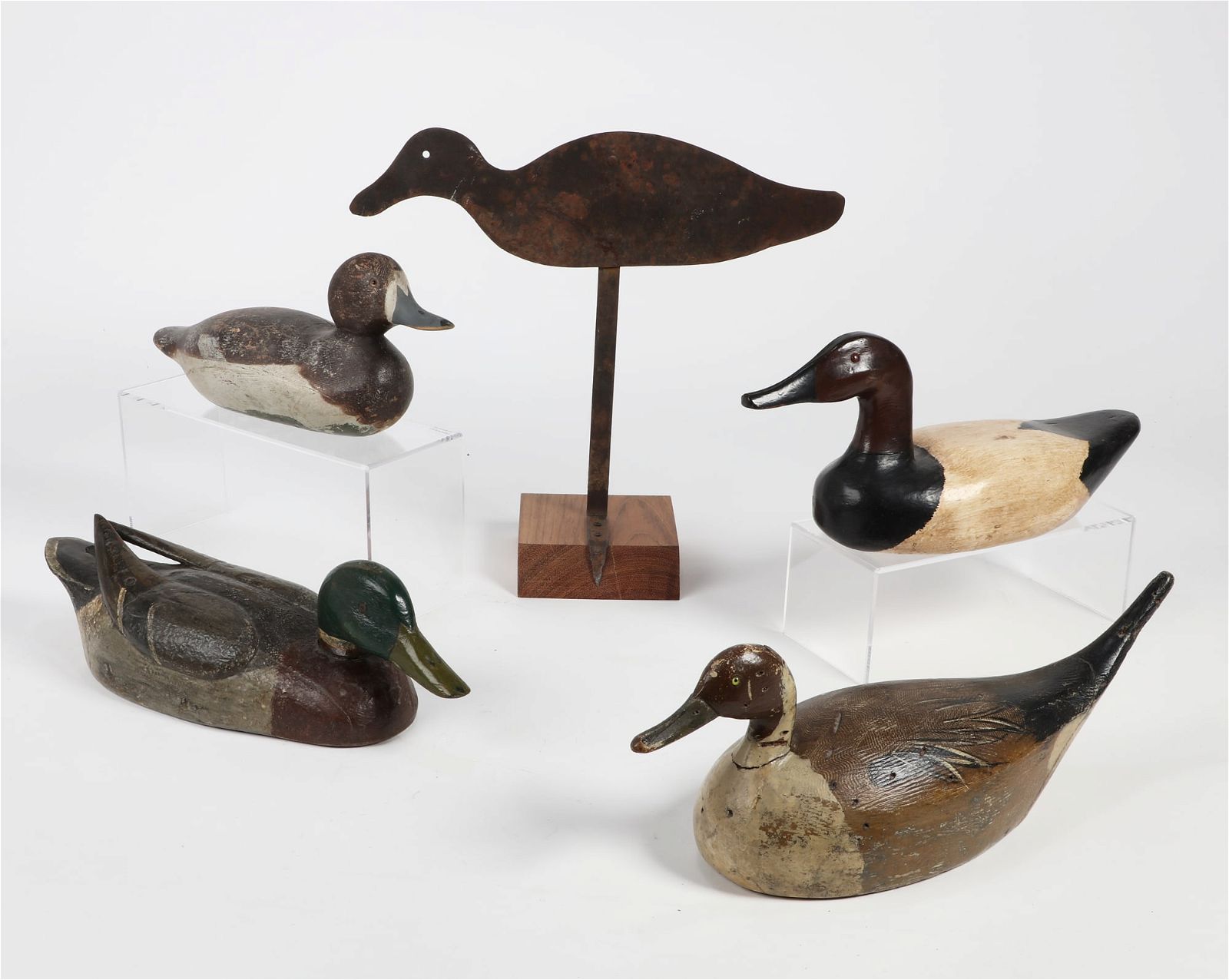 FOUR CARVED AND PAINTED WOOD
