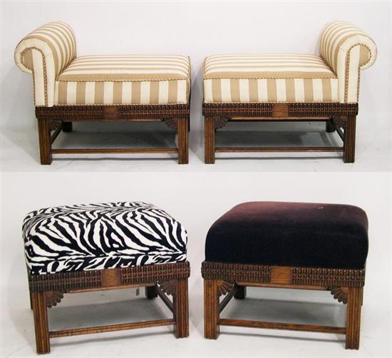 Four carved base matching stools 