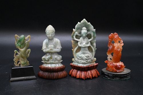 FOUR CARVED CHINESE HARDSTONE