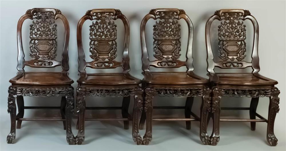 FOUR CARVED CHINESE HARDWOOD SIDE