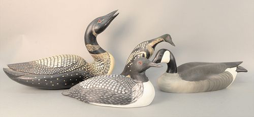 FOUR CARVED DECOYS, TWO