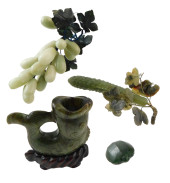 FOUR CARVED HARD STONE SCULPTU