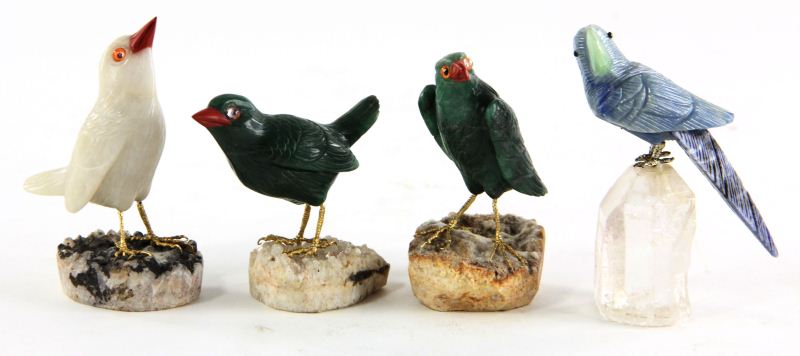 Four Carved Hardstone Birds20th