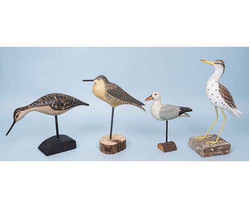 FOUR CARVED SHORE BIRDSFour