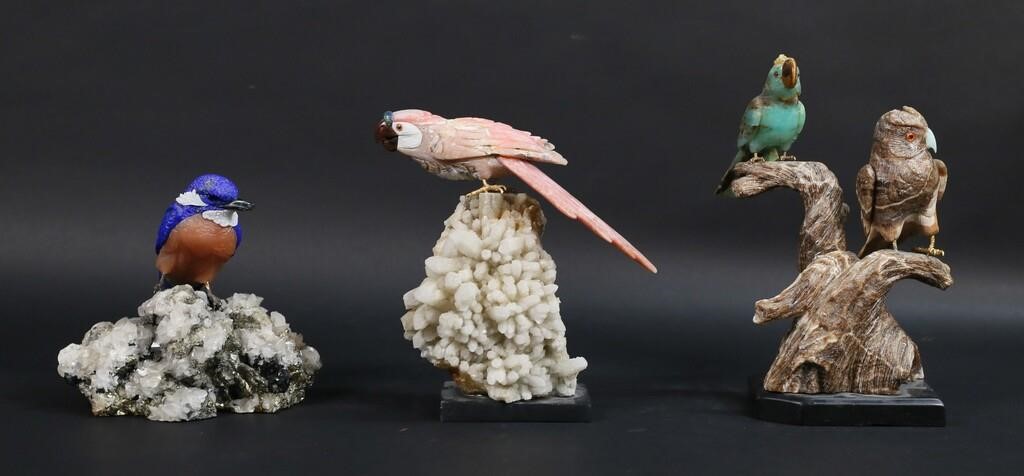 FOUR CARVED STONE BIRD SCULPTURES