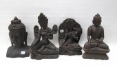 FOUR CARVED WOOD FIGURAL SCULP