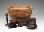 FOUR CARVED WOOD ITEMS. Ninete