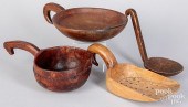 FOUR CARVED WOOD SCOOPS, 19TH