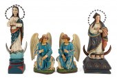 FOUR CARVED WOODEN POLYCHROME