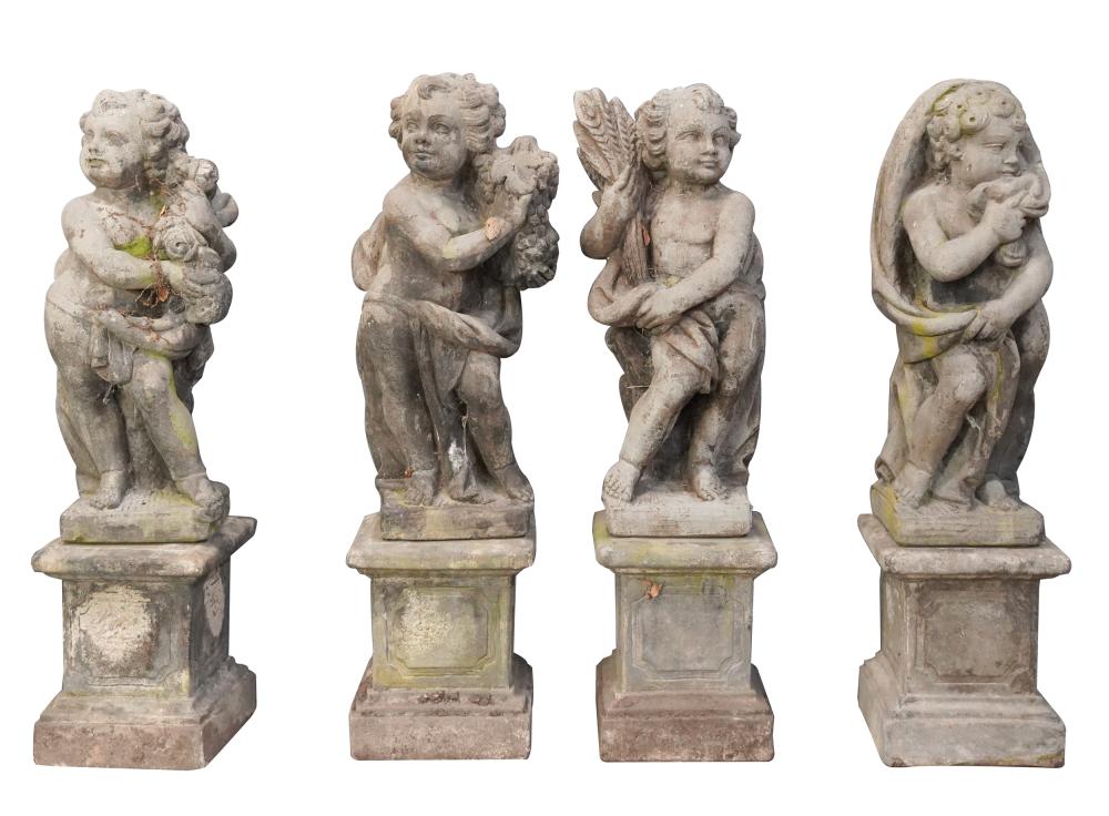 FOUR CAST CEMENT CHERUB