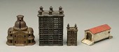 Four cast iron banks: skyscrap
