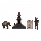 FOUR CAST IRON BANKS Three vin