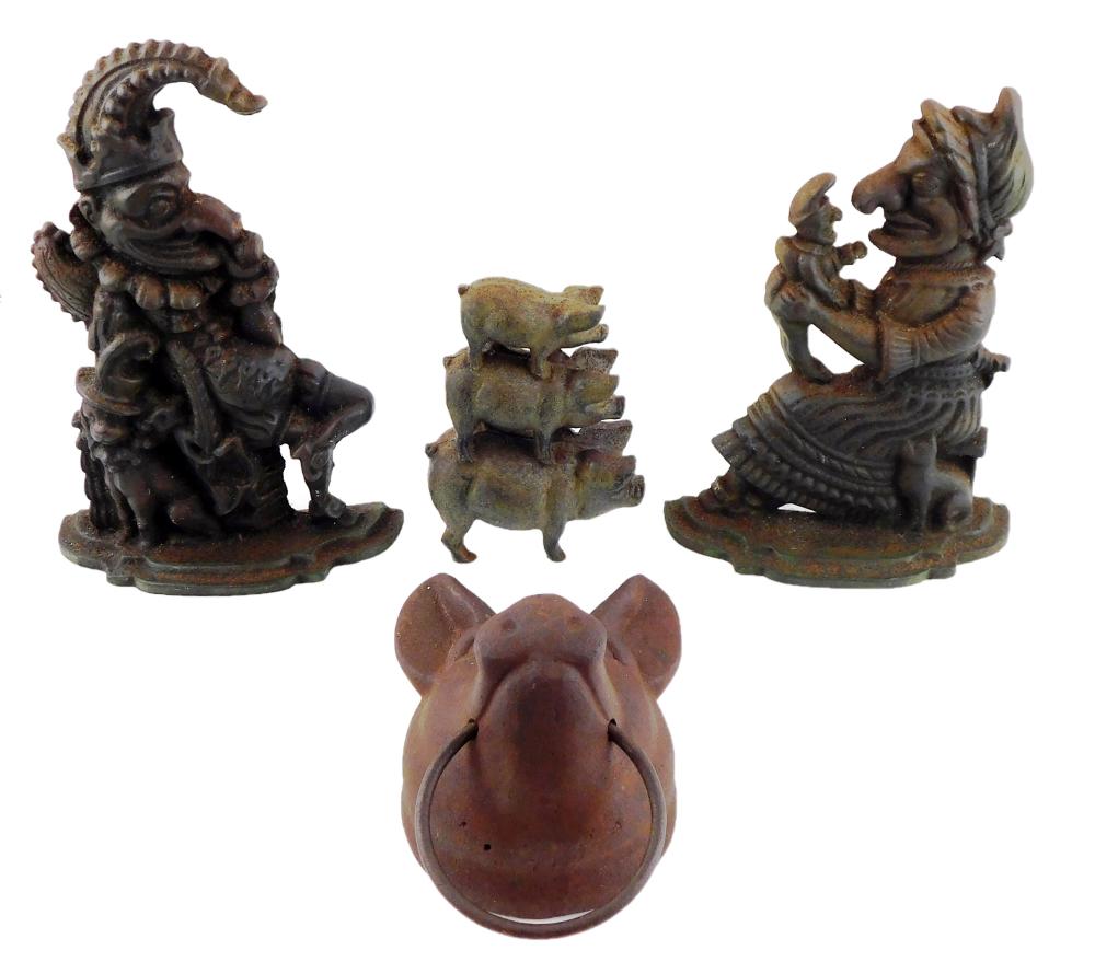 FOUR CAST IRON DECORATIONS,