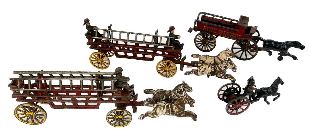 FOUR CAST IRON HORSE-DRAWN FIRE