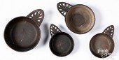 FOUR CAST IRON PORRINGERS, 19T