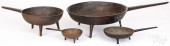 FOUR CAST IRON POSNETS AND SKI