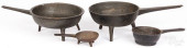 FOUR CAST IRON POSNETS AND SKI