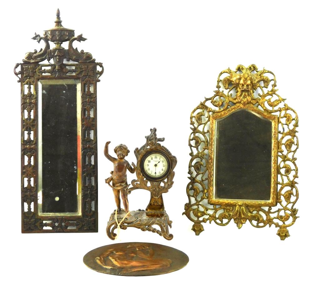 FOUR CAST METAL OBJECTS: A DECO
