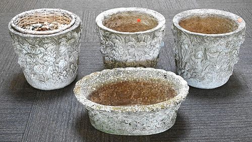 FOUR CEMENT PLANTERS, TO INCLUDE
