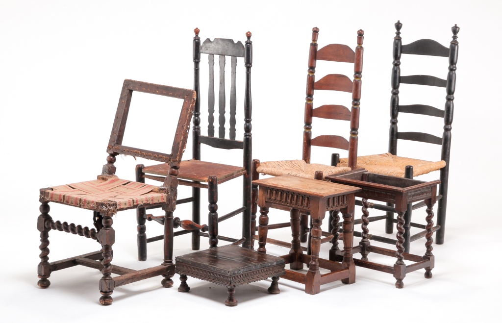 FOUR CHAIRS, TWO STOOLS AND A