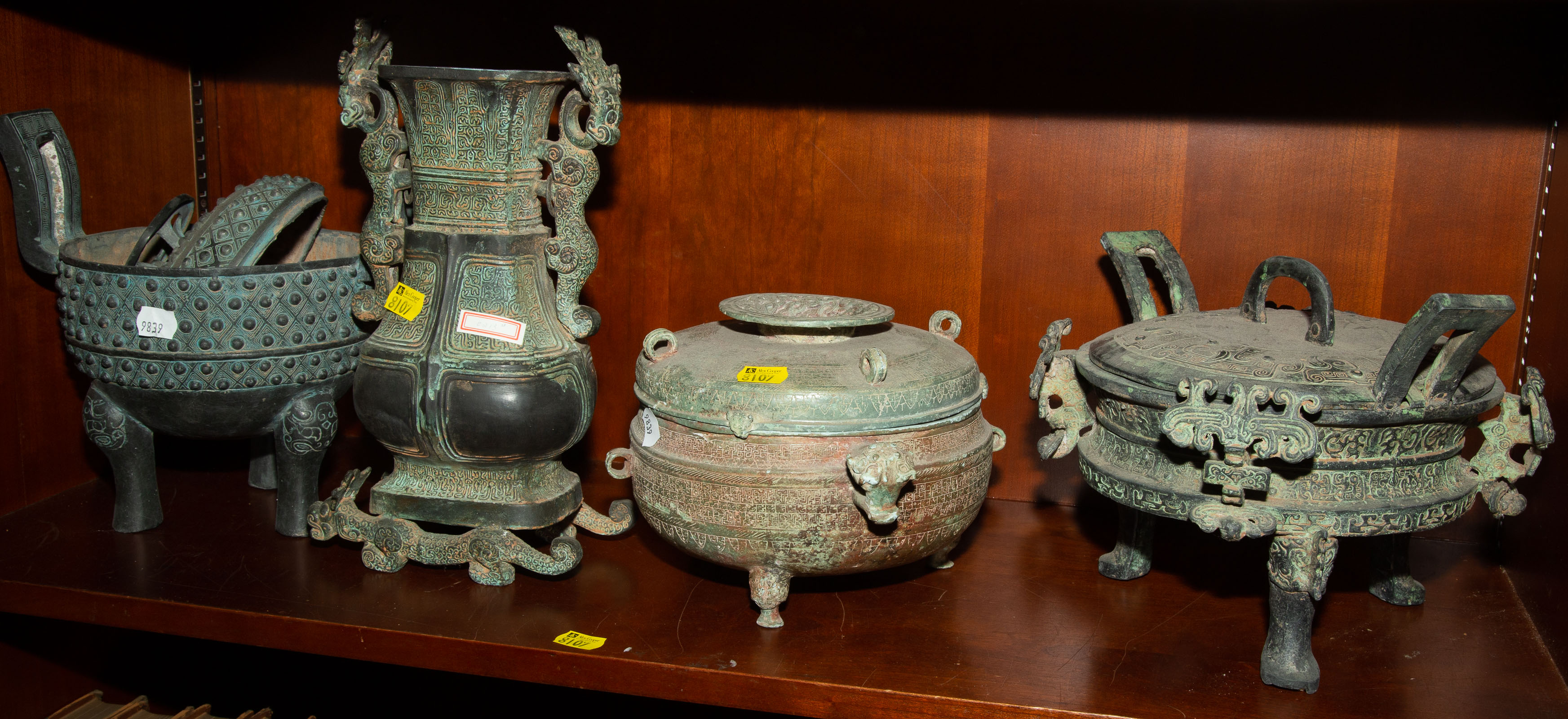 FOUR CHINESE ARCHAIC STYLE BRONZE
