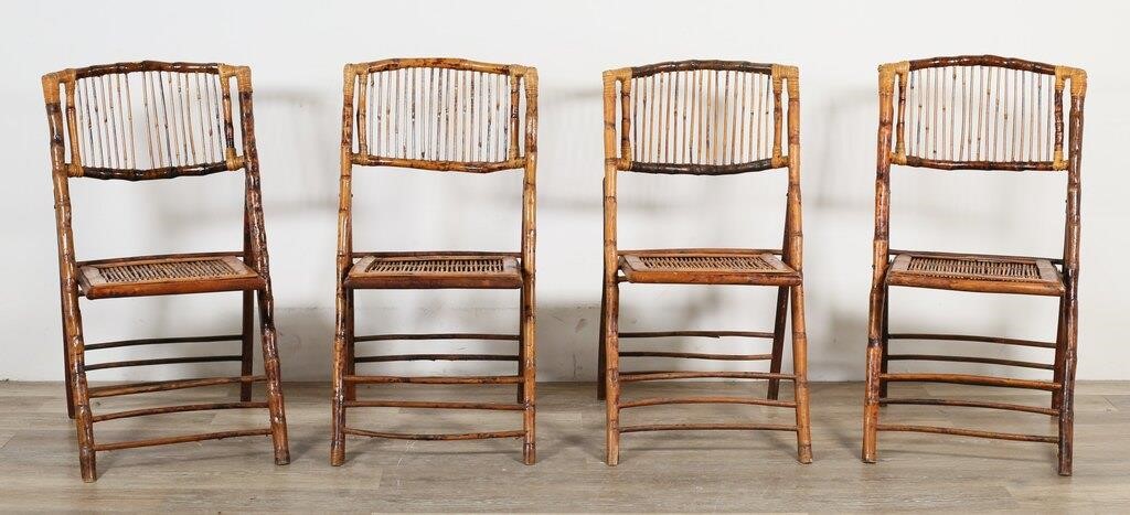 FOUR CHINESE BAMBOO FOLDING