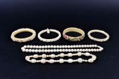 FOUR CHINESE BANGLES & TWO NEC