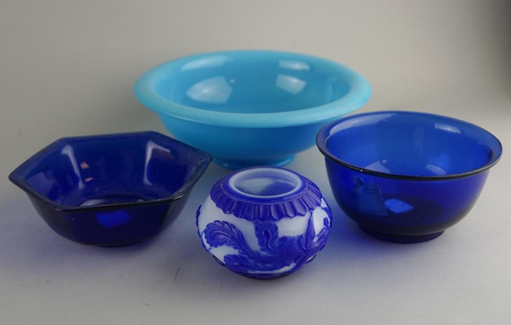 FOUR CHINESE BEIJING BLUE GLASS