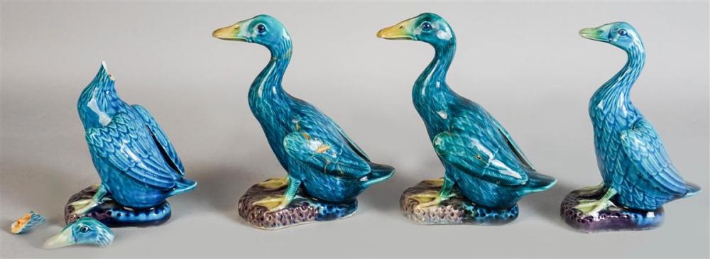 FOUR CHINESE BLUE AND PURPLE-GLAZED