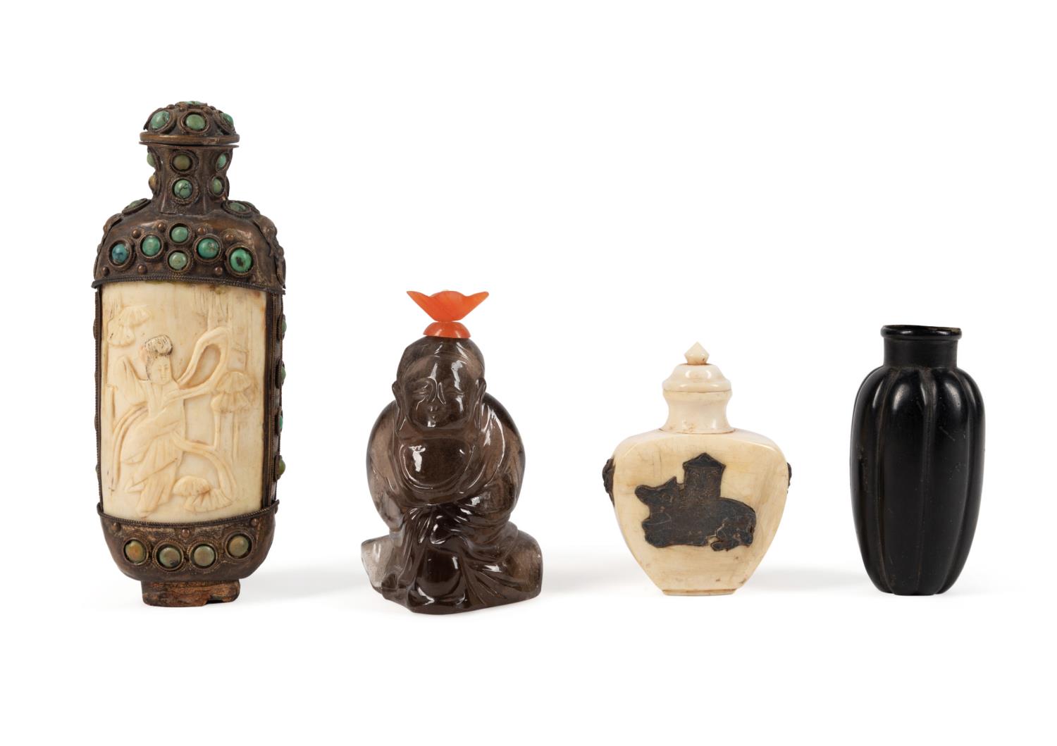 FOUR CHINESE BONE, QUARTZ & WOOD