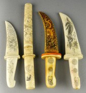Four Chinese Carved Bone Dagge