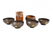 FOUR CHINESE CARVED COCONUT CU