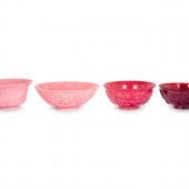 Four Chinese Carved Glass Bowl