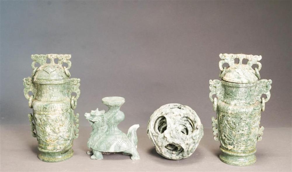FOUR CHINESE CARVED HARDSTONE