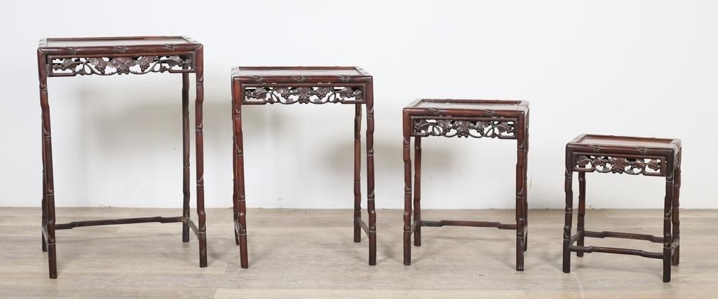 FOUR CHINESE CARVED HARDWOOD