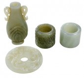 FOUR CHINESE CARVED JADE AND H